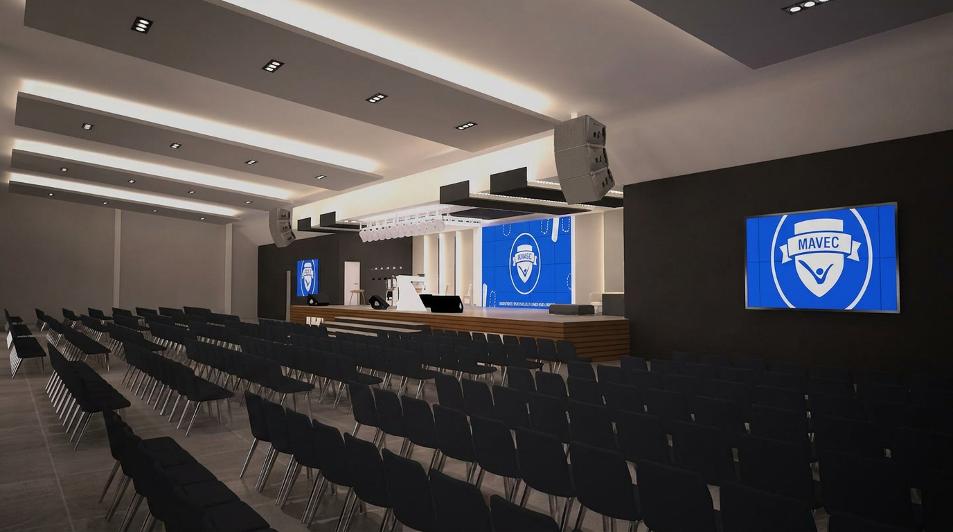 Render do novo templo — Auditório principal